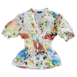 Unique Spectrum Lightweight Floral Mocked Waist Short Sleeve Top